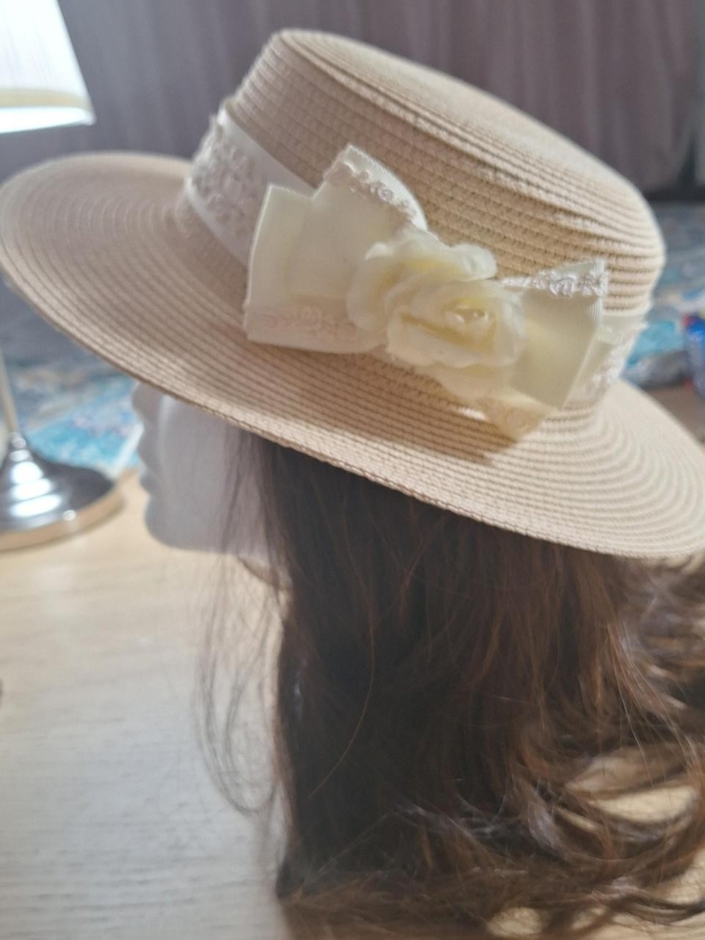 🤍 Innocent World Straw Hat with Ivory Lace & Rose 🌹✨